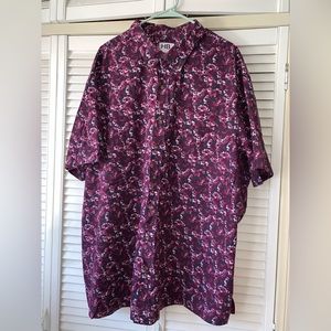 Harbor Bay Burgundy w/ White Floral Button Down Short Sleeve Shirt